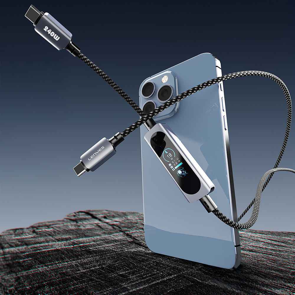 Lenyes LC572 TFT Ekranlı Type-C to Type-C Data ve Şarj Kablosu 240W 1.2M