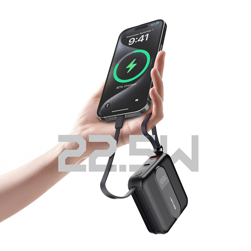 Lenyes P562L Dijital LED Göstergeli Type-C ve Lightning Kablolu Powerbank 22.5W 10000mAh
