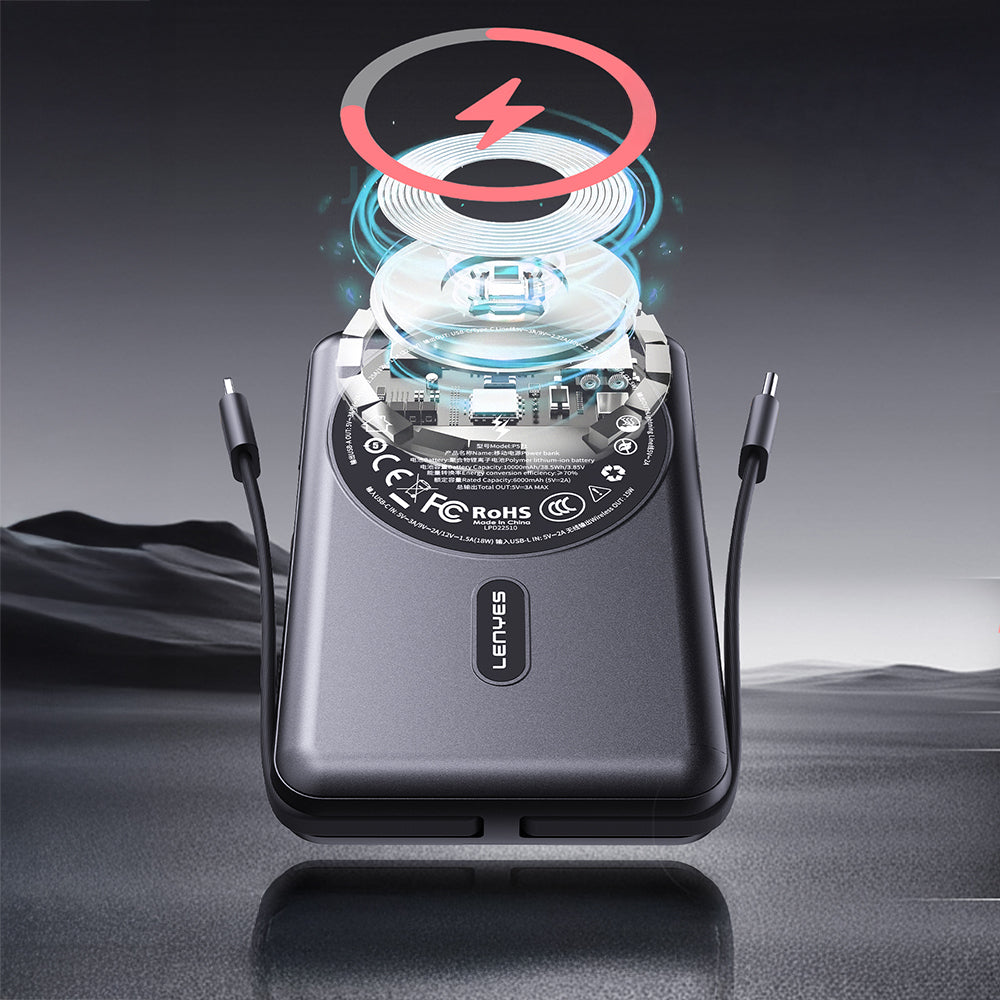 Lenyes P571 PD 22.5W Standlı M-safe Şarj Özellikli Type-C ve Lightning Kablolu Powerbank 15W 10000mAh