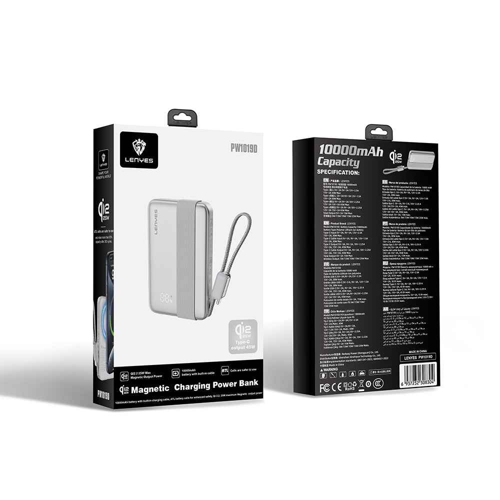 Lenyes PW1019D PD 45W Qi2 Teknolojili Type-C Kablolu Wireless Powerbank 25W 10000mAh