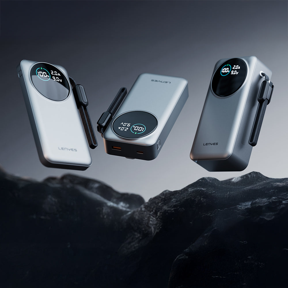 Lenyes PX1004D Dijital LED Ekranlı Lightning Kablolu Powerbank 22.5W 10.000mAh