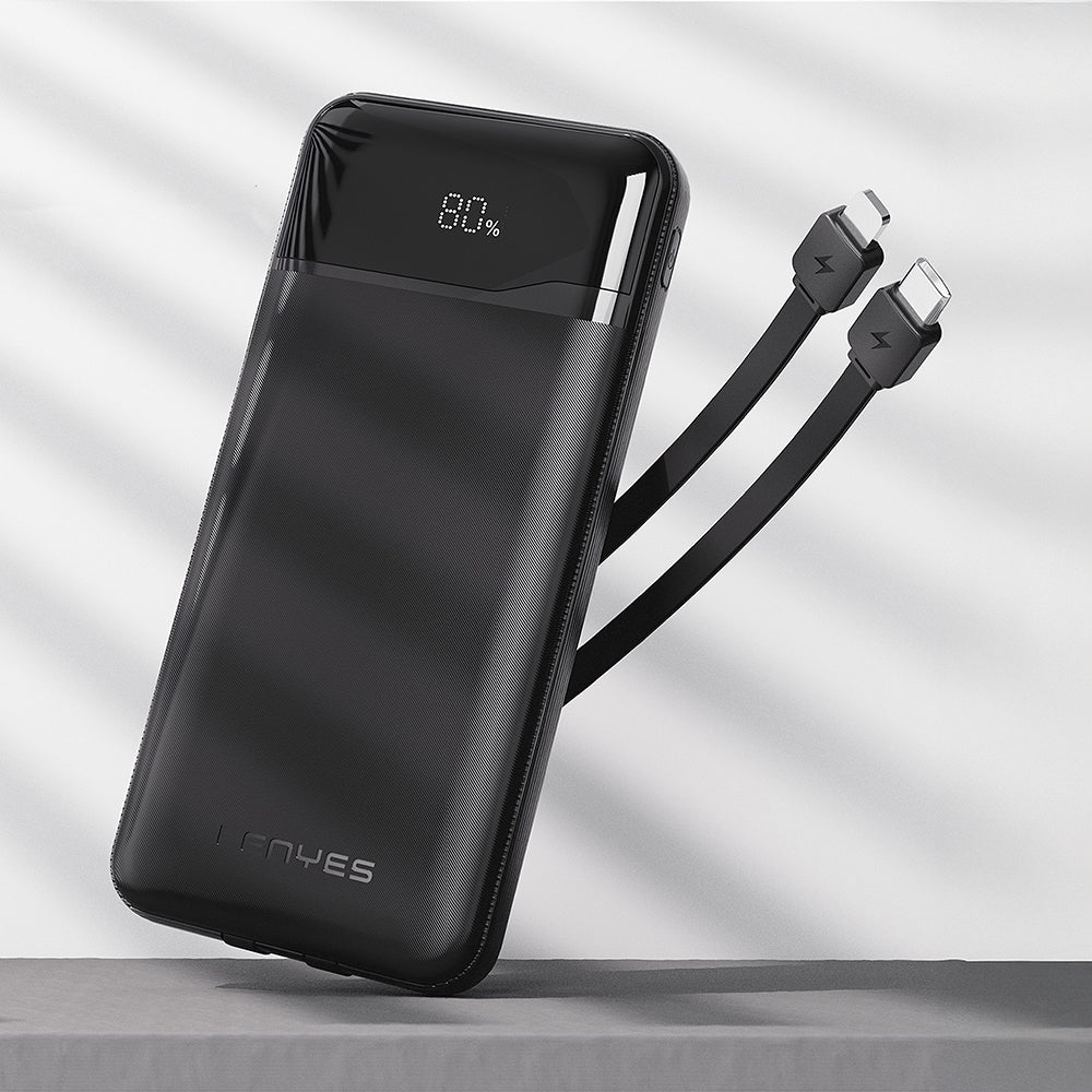 Lenyes PX180D Dijital LED Ekranlı Type-C ve Lightning Kablolu Powerbank 22.5W 10.000mAh