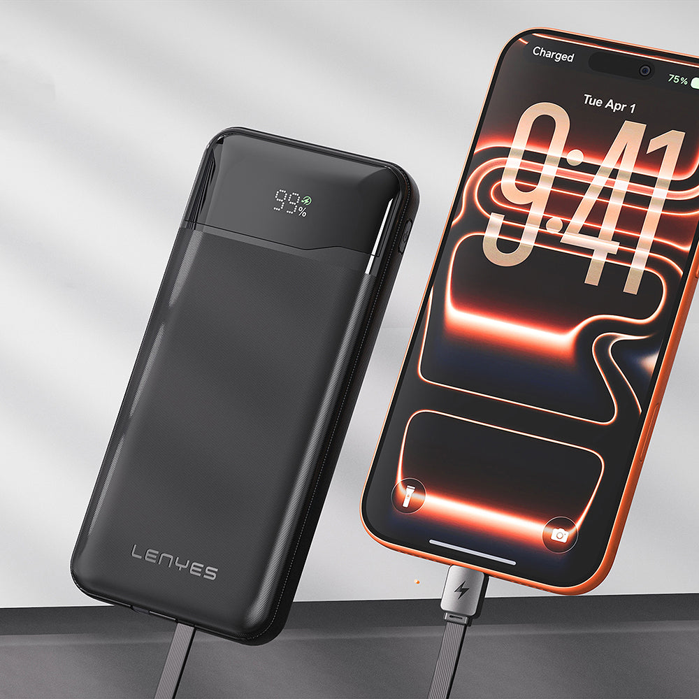 Lenyes PX180D Dijital LED Ekranlı Type-C ve Lightning Kablolu Powerbank 22.5W 10.000mAh