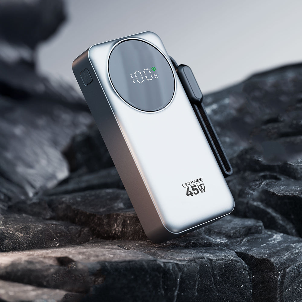 Lenyes PX279D Dijital LED Ekranlı Type-C ve Lightning Kablolu Powerbank 45W 20.000mAh