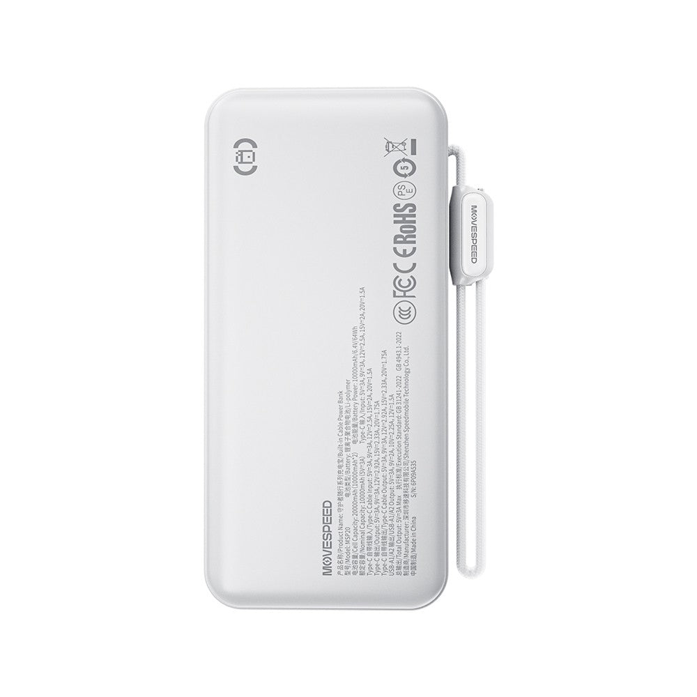 Movespeed MSP20 Dijital LED Göstergeli Type-C Kablolu Powerbank 35W 20.000mAh