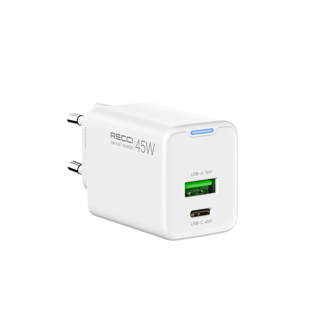 Recci RC108E GaN Teknolojili Hızlı Şarj Başlığı Type-C to Type-C PD 45W Kablolu Şarj Seti