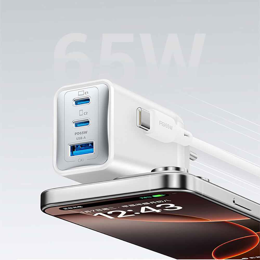 Recci RC123E Type-C PD GaN Teknolojili Mini Hızlı Şarj Seti 65W 1M