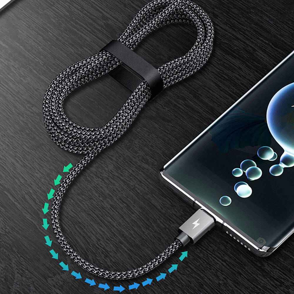 Recci RTC-P08CC Type-C to Type-C PD 100W 5A Hızlı Şarj Naylon Örgü Tasarım Şarj ve Data Kablosu 1.5M