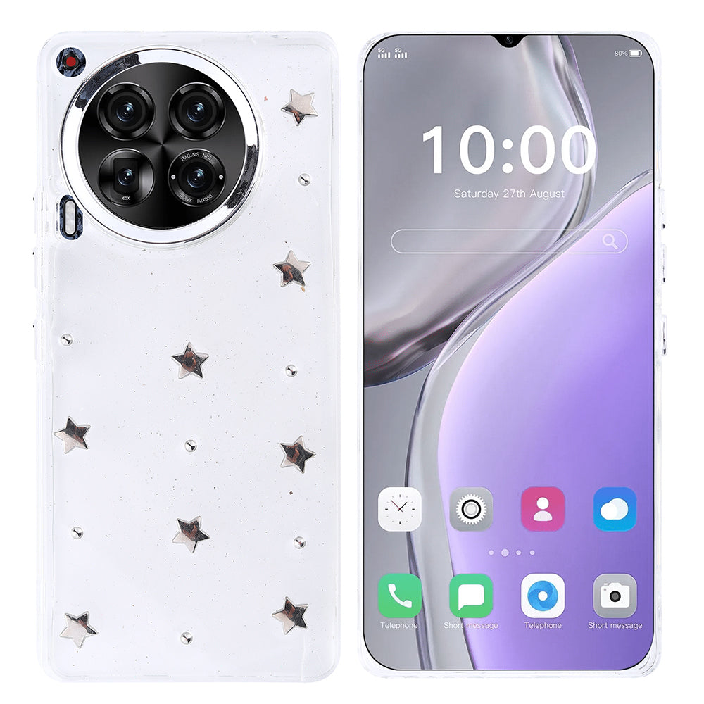 Tecno Camon 30 Kılıf Airbag Tasarımlı Simli Şeffaf Zore Kutup Kapak