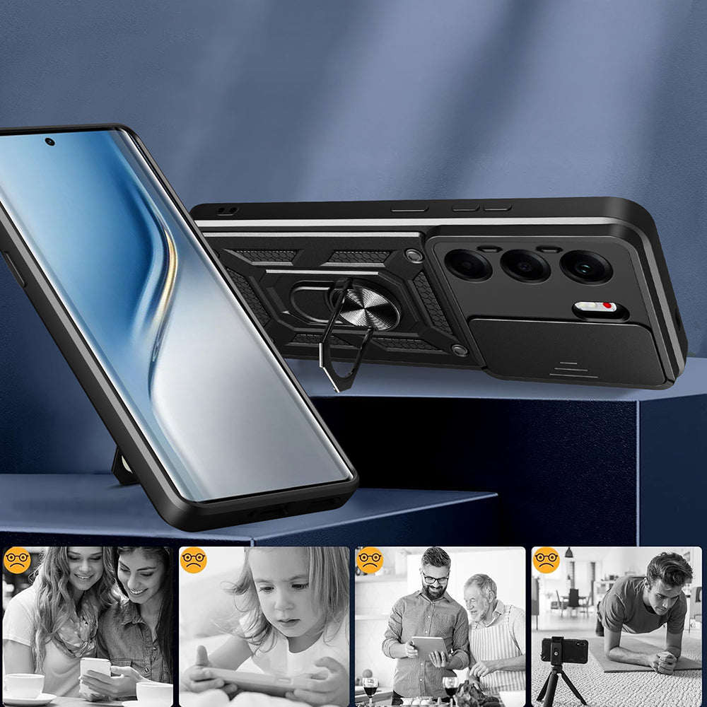 Tecno Camon 40 Pro 4G Kılıf Magnetik Standlı Kamera Korumalı Zore Sürgülü Vega Kapak