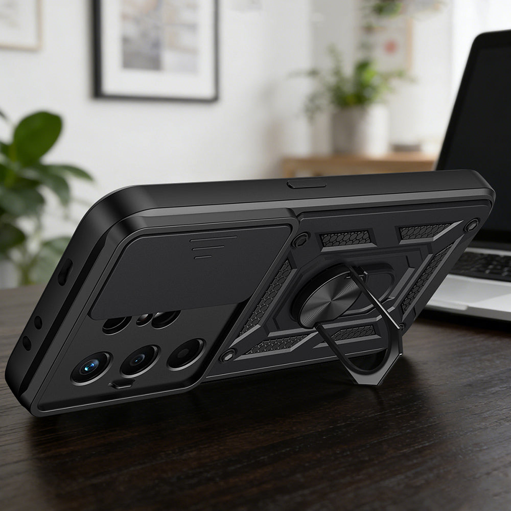 Tecno Camon 50 Kılıf Magnetik Standlı Kamera Korumalı Zore Sürgülü Vega Kapak