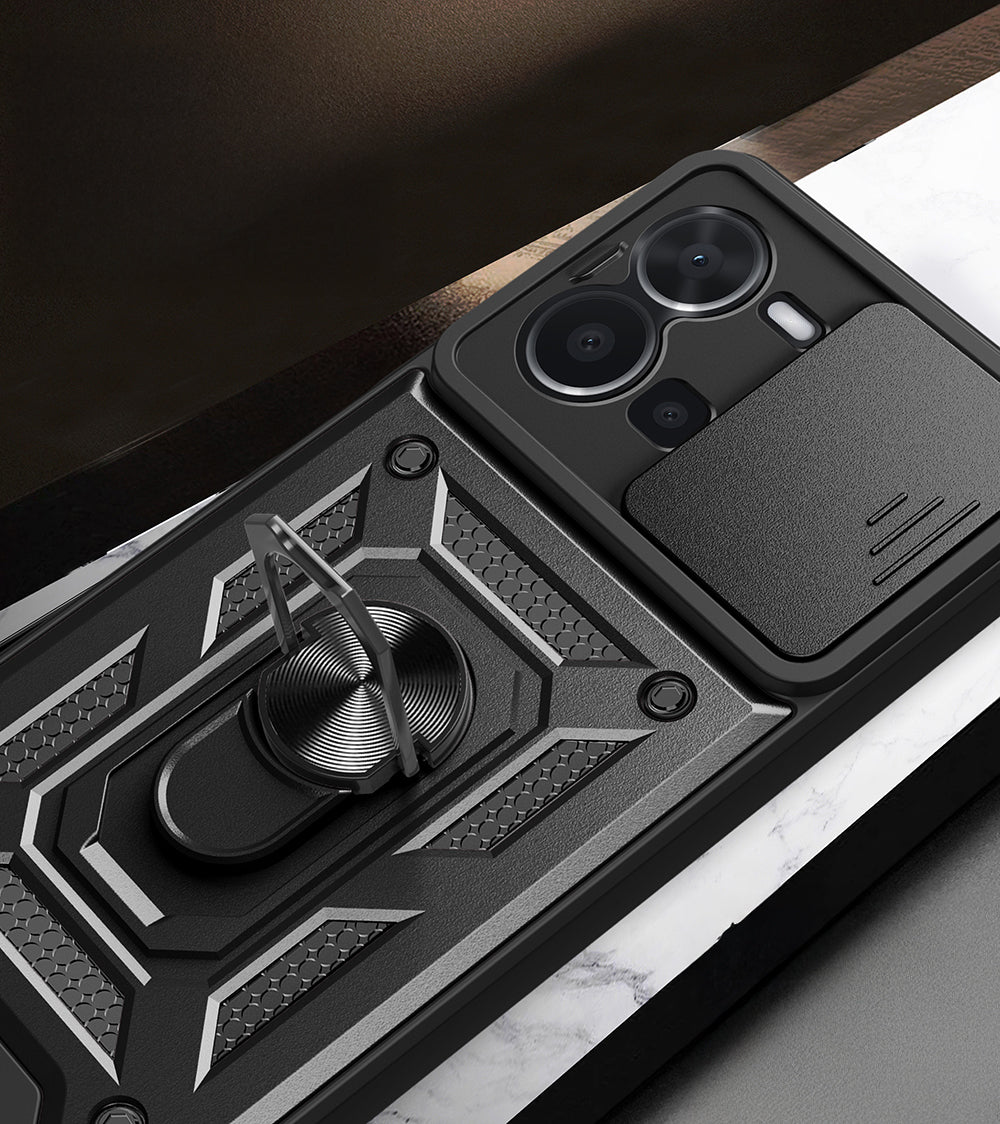 Vivo Y35 Kılıf Magnetik Standlı Kamera Korumalı Zore Sürgülü Vega Kapak