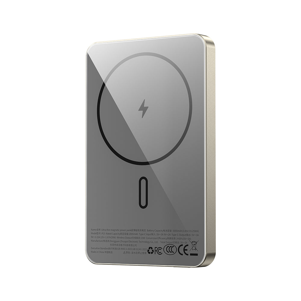 Wiwu P15 LED Işık Göstergeli Ultra İnce PD 20W Kablosuz Powerbank 5000mAh 15W