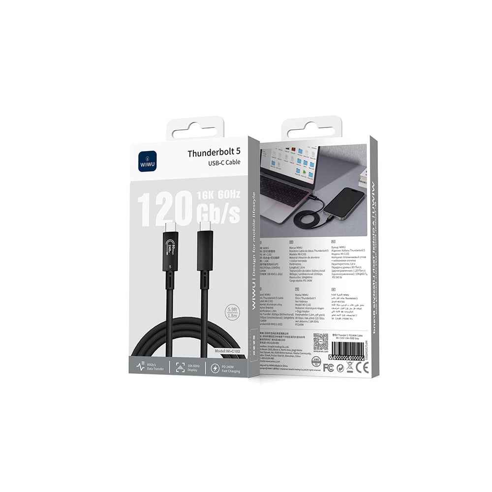 Wiwu Wi-C102 Type-C to Type-C Thunderbolt 5 Kablo 16K Ultra HD 240W 180cm