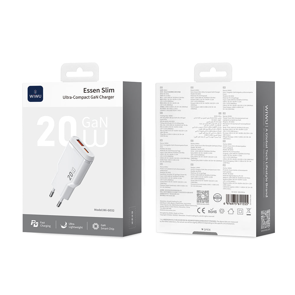 Wiwu Wi-G032 Essen Slim Serisi GaN Tech PD Hızlı Şarj Özellikli Şarj Başlığı 20W
