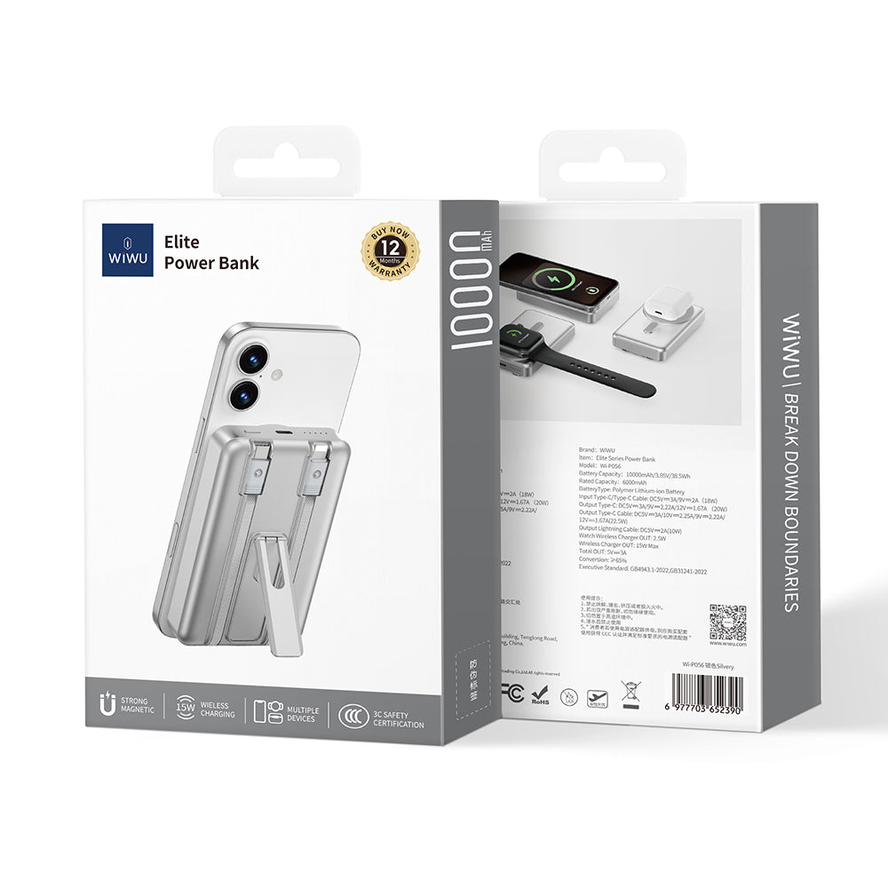Wiwu Wi-P056 Taşınabilir Wireless Şarj ve PD Hızlı Şarj Özellikli Powerbank 15W 10000mAh