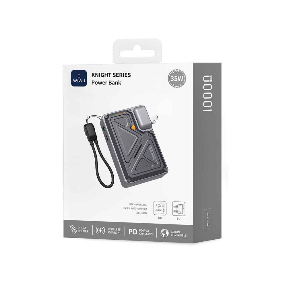 Wiwu Wi-P057 Knight Serisi Taşınabilir Wireless Type-C ve Lightning Kablolu Standlı PD Powerbank 35W 10000mAh