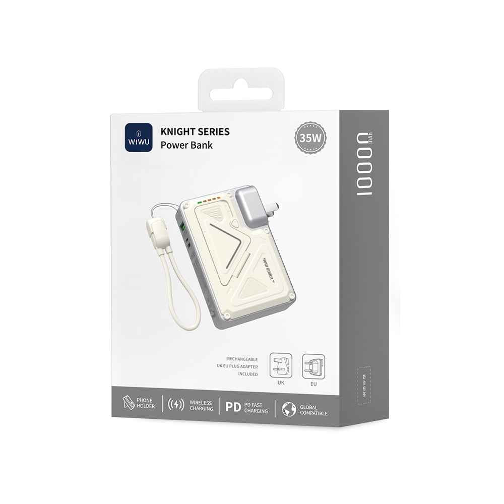 Wiwu Wi-P057 Knight Serisi Taşınabilir Wireless Type-C ve Lightning Kablolu Standlı PD Powerbank 35W 10000mAh