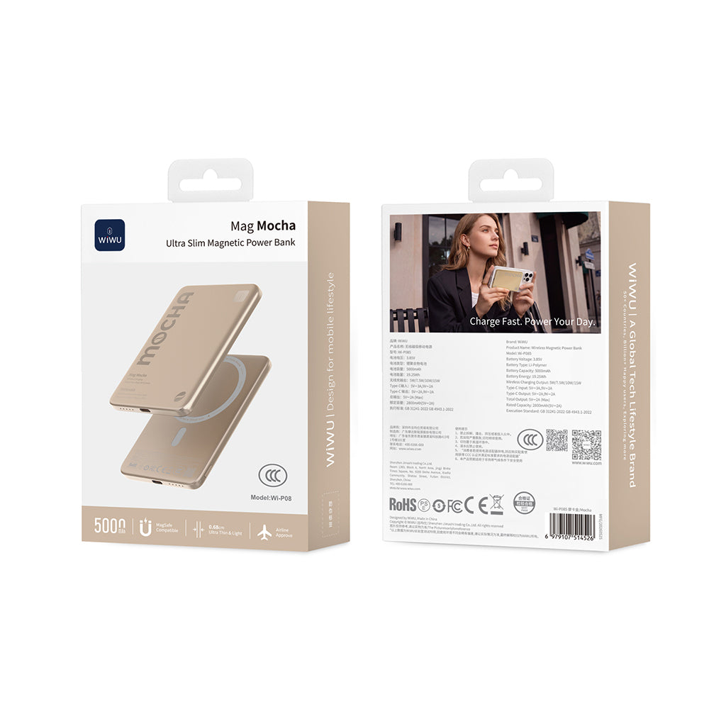 Wiwu Wi-P085 MagPearl Serisi Ultra İnce Wireless Kablosuz Powerbank 5000mAh 15W
