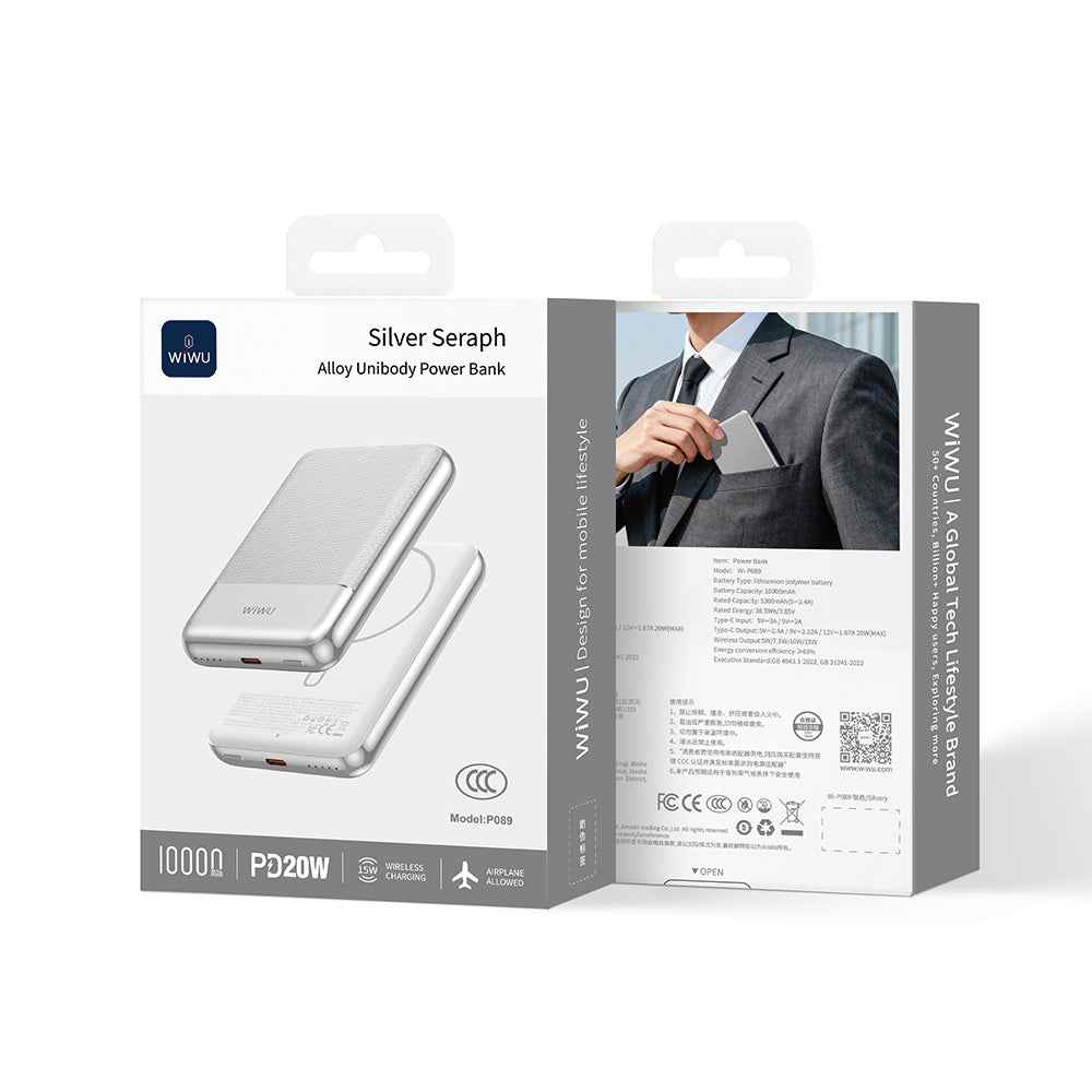 Wiwu Wi-P089 LED Işık Göstergeli PD 20W Kablosuz Powerbank 10.000mAh 15W