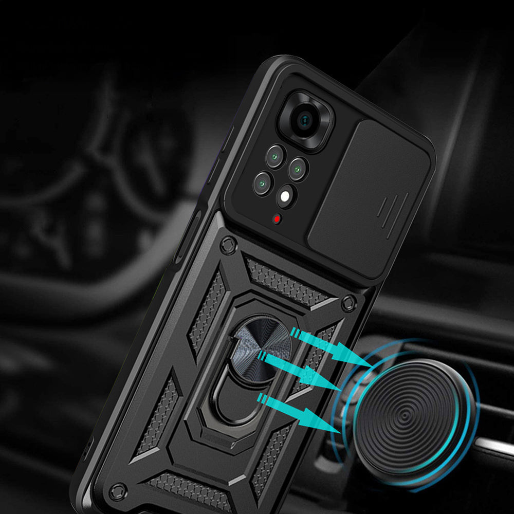 Xiaomi Redmi Note 11S Global Kılıf Magnetik Standlı Kamera Korumalı Zore Sürgülü Vega Kapak
