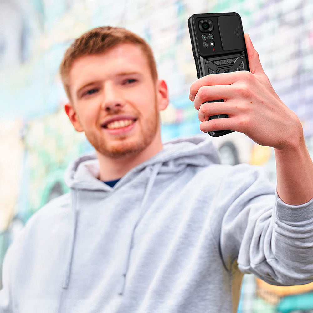 Xiaomi Redmi Note 11S Global Kılıf Magnetik Standlı Kamera Korumalı Zore Sürgülü Vega Kapak