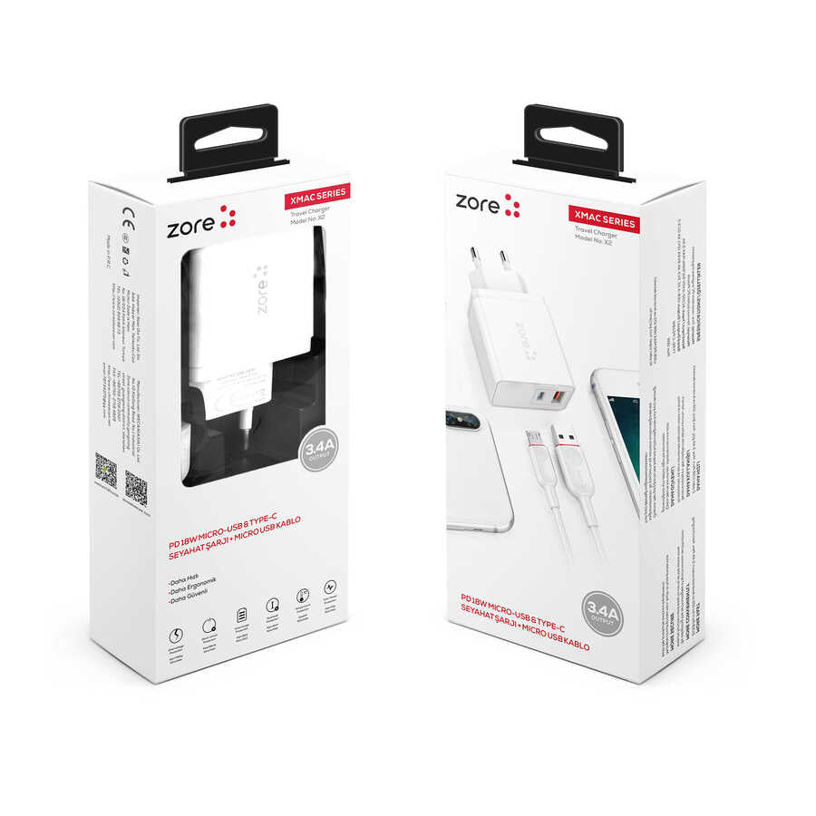 Zore XMac Serisi ZR-X2 Micro 2 in 1 Şarj Seti