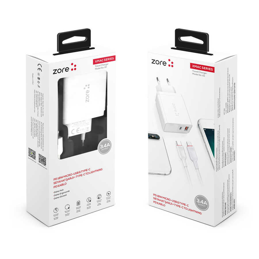 Zore XMac Serisi ZR-X2 PD To Lightning 2 in 1 Şarj Seti