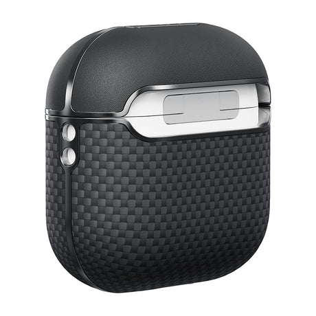 Apple Airpods 4 Kılıf 1500D Aramid Fiber Pitaka Ultra-Slim Classic Serisi Black-Grey Twill Kapak