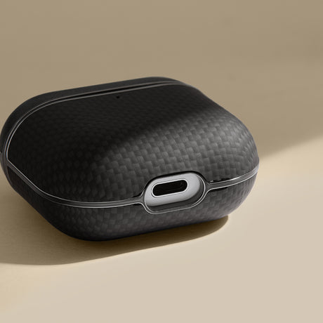 Apple Airpods 4 Kılıf 1500D Aramid Fiber Pitaka Ultra-Slim Classic Serisi Black-Grey Twill Kapak