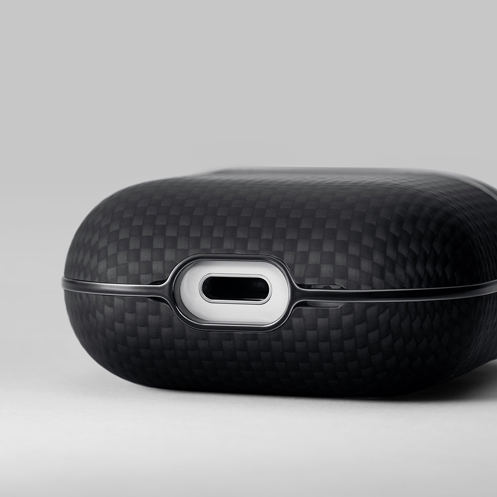Apple Airpods Pro 2 Kılıf 1500D Aramid Fiber Pitaka Ultra-Slim Classic Serisi Black-Grey Twill Kapak