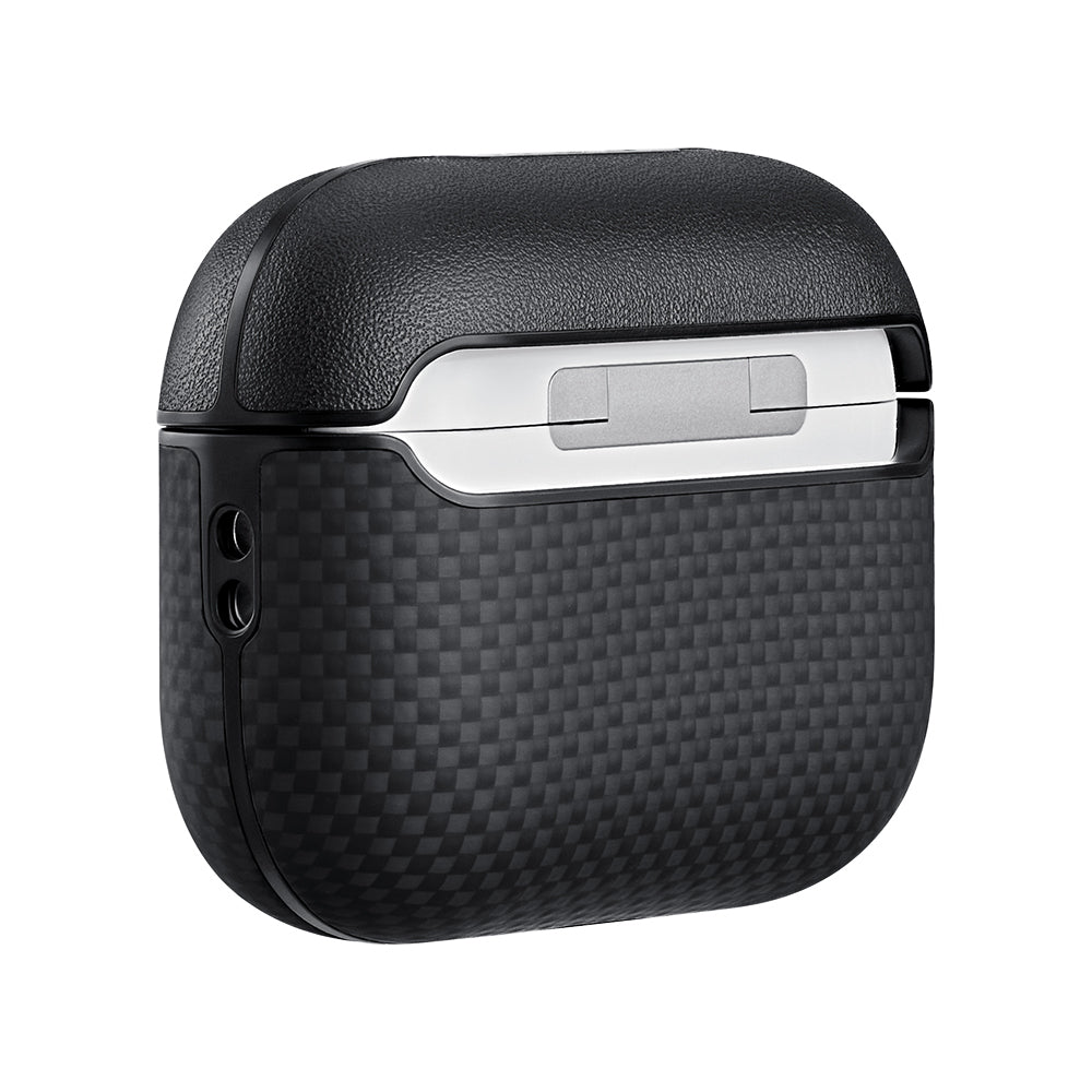 Apple Airpods Pro 3 Kılıf 1500D Aramid Fiber Pitaka Ultra-Slim Classic Serisi Black-Grey Twill Kapak