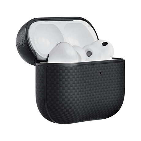 Apple Airpods Pro 3 Kılıf 1500D Aramid Fiber Pitaka Ultra-Slim Classic Serisi Black-Grey Twill Kapak