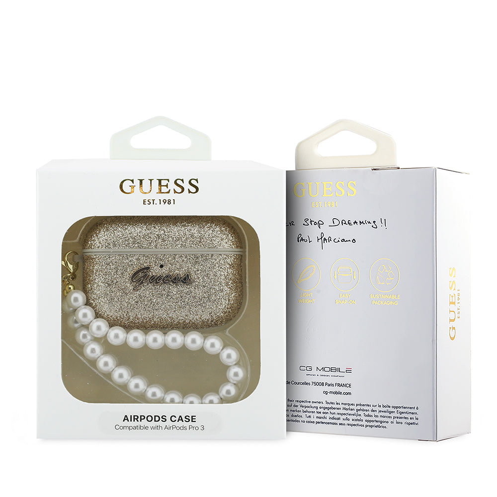 Apple Airpods Pro 3 Kılıf Guess Glitter İnci Bilek Askılı Kapak