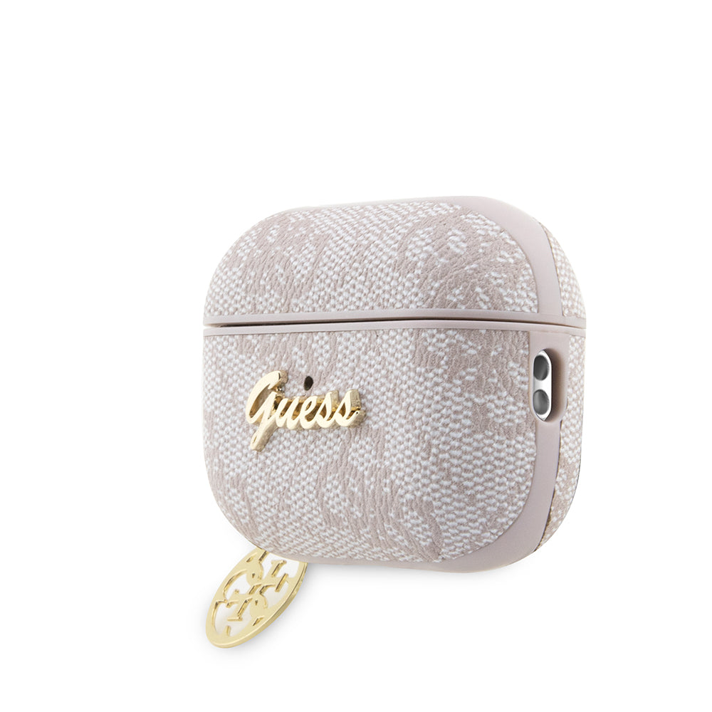 Apple Airpods Pro 3 Kılıf Guess Orjinal Lisanslı 4G Desenli Metal Script Logolu 4G Charm PU Deri Kapak