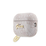 Apple Airpods Pro 3 Kılıf Guess Orjinal Lisanslı 4G Desenli Metal Script Logolu 4G Charm PU Deri Kapak