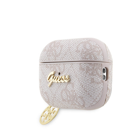 Apple Airpods Pro 3 Kılıf Guess Orjinal Lisanslı 4G Desenli Metal Script Logolu 4G Charm PU Deri Kapak