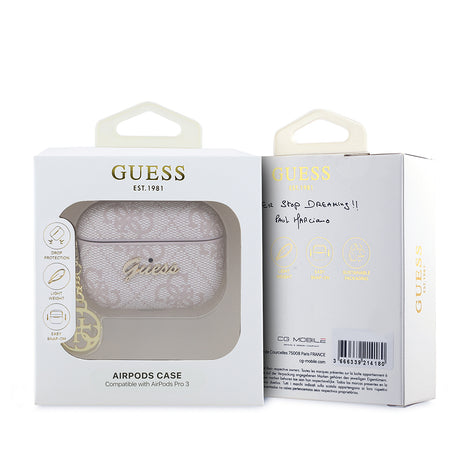 Apple Airpods Pro 3 Kılıf Guess Orjinal Lisanslı 4G Desenli Metal Script Logolu 4G Charm PU Deri Kapak