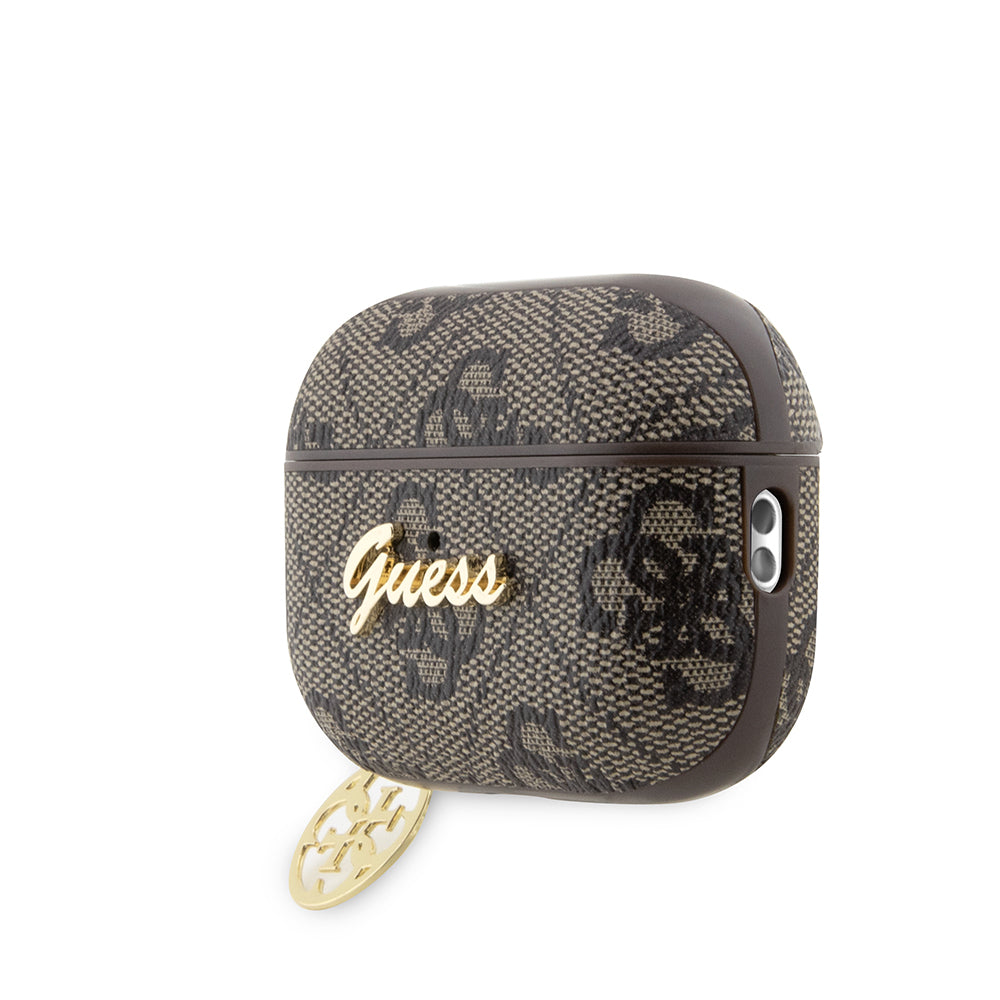 Apple Airpods Pro 3 Kılıf Guess Orjinal Lisanslı 4G Desenli Metal Script Logolu 4G Charm PU Deri Kapak
