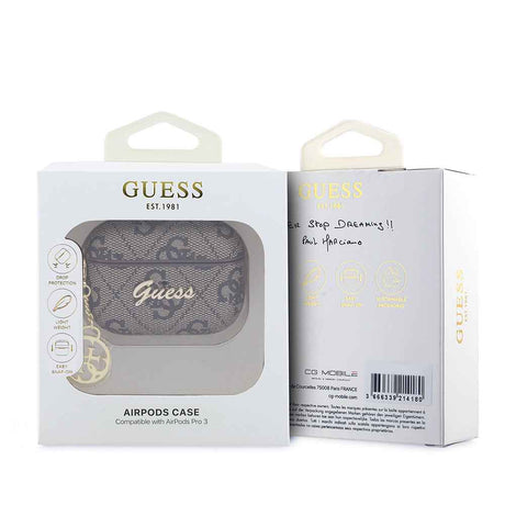 Apple Airpods Pro 3 Kılıf Guess Orjinal Lisanslı 4G Desenli Metal Script Logolu 4G Charm PU Deri Kapak