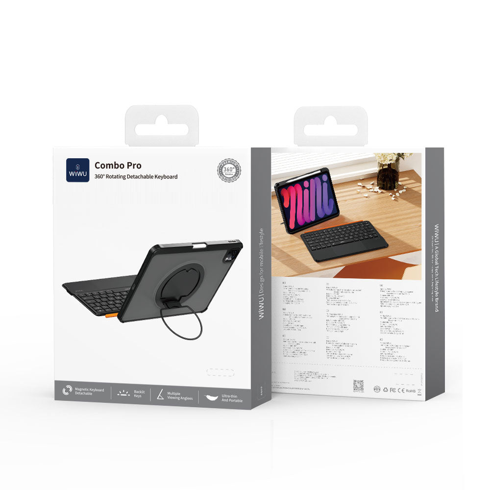 Apple iPad Air 10.9 2022 (5.Nesil) Wiwu MK-007 Combo Pro Kalem Bölmeli Klavyeli Standlı Kılıf