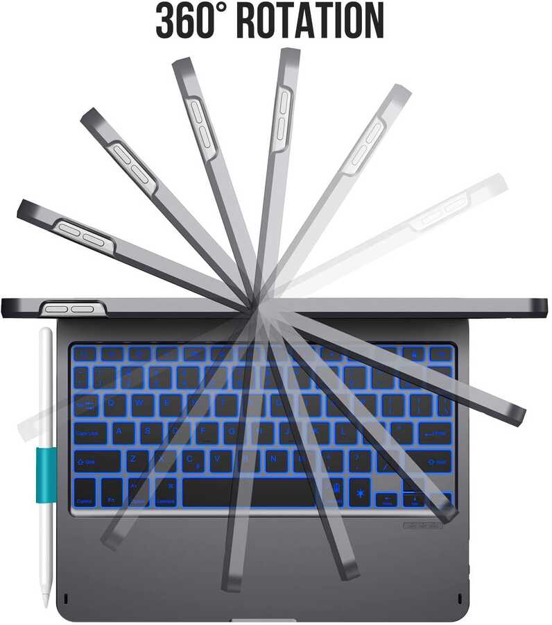 Apple iPad Air 11 2024 Wiwu Waltz Rotating Keyboard Kablosuz Dönebilen Klavye