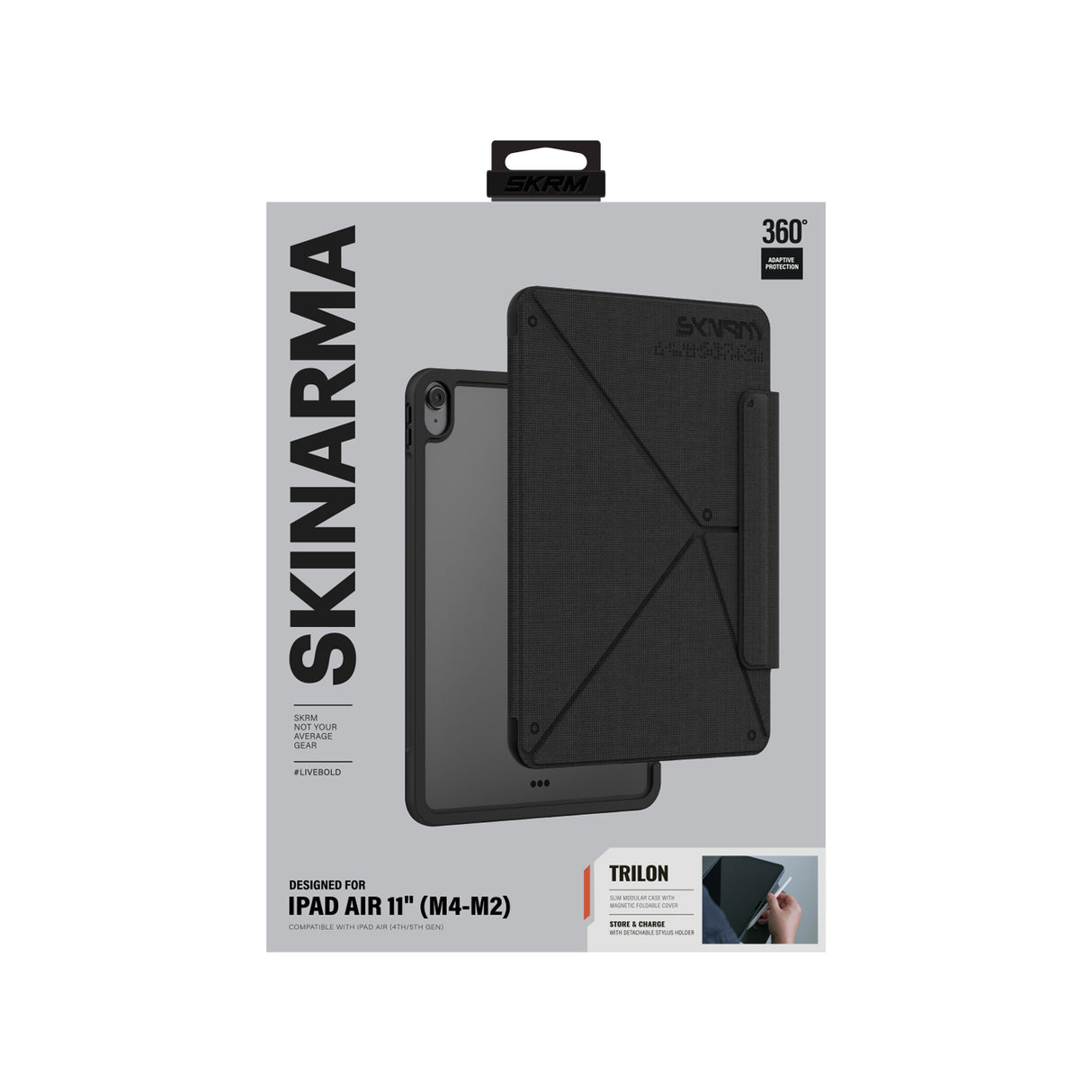 Apple iPad Air 11 2026 M4 Kılıf Skinarma Kalemlikli Dokulu Tasarım Standlı Magnetik Trilon Kılıf