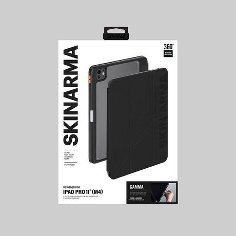 Apple iPad Pro 11 2025 M5 Kılıf SkinArma Kabartma Baskı Tasarımlı 360 Tam Koruma Arkası Şeffaf Standlı Gamma Kılıf