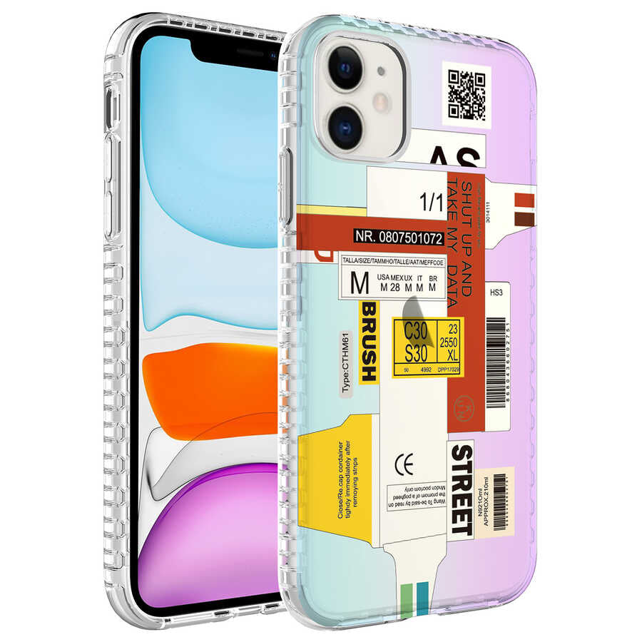 Apple iPhone 11 Kılıf Airbag Kenarlı Renkli Desenli Silikon Zore Elegans Kapak