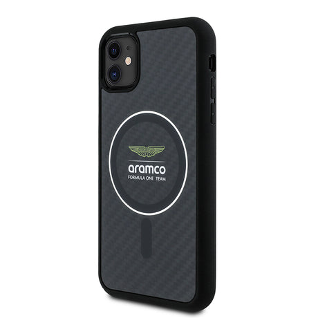 Apple iPhone 11 Kılıf Aston Martin Orjinal Lisanslı M-safe Şarj Özellikli Renkli Halka ve Karbon Fiber Tasarımlı Kapak