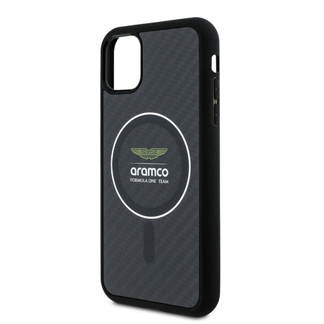 Apple iPhone 11 Kılıf Aston Martin Orjinal Lisanslı M-safe Şarj Özellikli Renkli Halka ve Karbon Fiber Tasarımlı Kapak