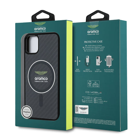 Apple iPhone 11 Kılıf Aston Martin Orjinal Lisanslı M-safe Şarj Özellikli Renkli Halka ve Karbon Fiber Tasarımlı Kapak