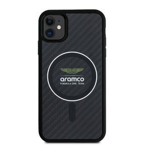Apple iPhone 11 Kılıf Aston Martin Orjinal Lisanslı M-safe Şarj Özellikli Renkli Halka ve Karbon Fiber Tasarımlı Kapak