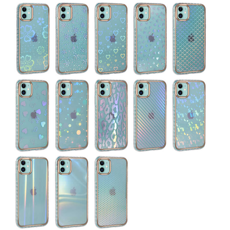 Apple iPhone 11 Kılıf Desenli Parlayan Transparan Zore Avva Kapak